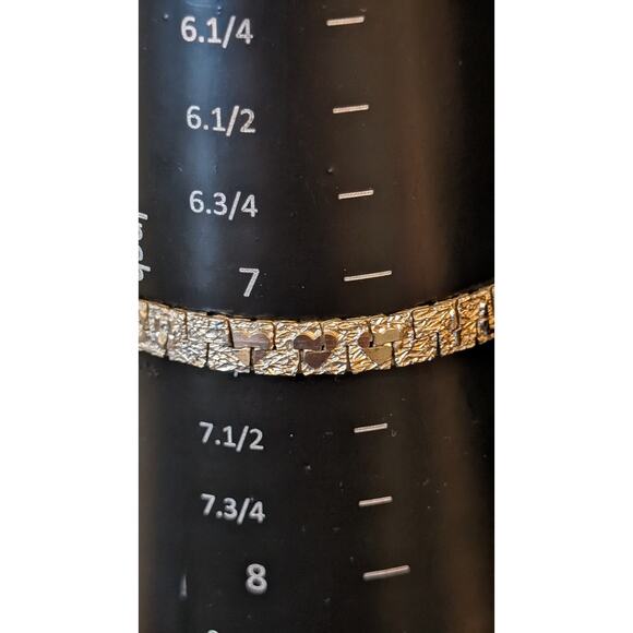 Vintage Silver Tone Silver Nugget 'I Love You' Bracelet W/ Fold Over Clasp - Picture 7 of 8